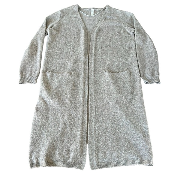 Nap Loungewear Relaxed Fit Long Cardigan Beige Open Front Pockets Cozy Warm Smll - Picture 5 of 15